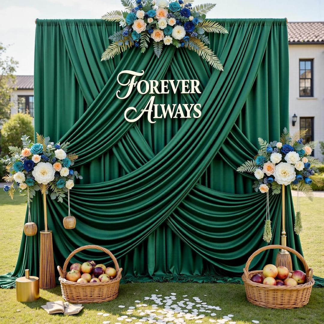 50ft x 12ft Wrinkle Free Hunter Green Backdrop Curtains for Parties, Silky Photo Backdrop Drapes 12FT Long Back Drop Cloth for Wedding Birthday Photography Background Decor, 5FT×12FT_10 Panels