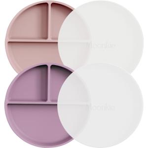 Moonkie Suction Plates for Baby | 100% Silicone BPA-Free Baby Plates with Lids and Food Cover | Divided Design | Microwave and Dishwasher Safe | Toddler Plates 2 Pack (2Pcs-Blush/Pale Mauve)