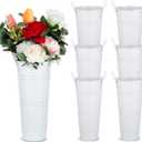 6 Pcs 10 Inch Galvanized Flower Bucket and Metal Vase with Handles Buckets Vintage Metal Vases for Flower Centerpieces Floral Wedding Arrangements Cut Flowers for Home Deco