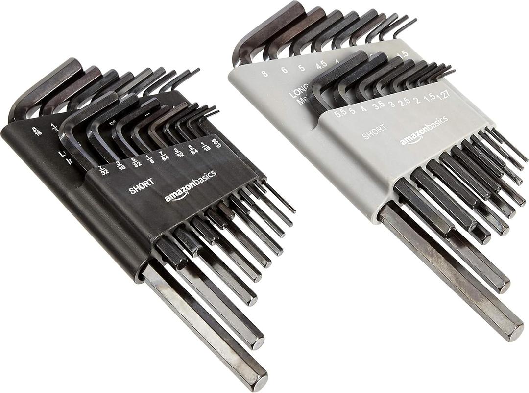 Amazon Basics 36-Piece Allen Wrench/Hex Key Set, SAE & Metric Sizes, Chrome Vanadium Steel with Long Arm, 2 Organized Storage Cases
