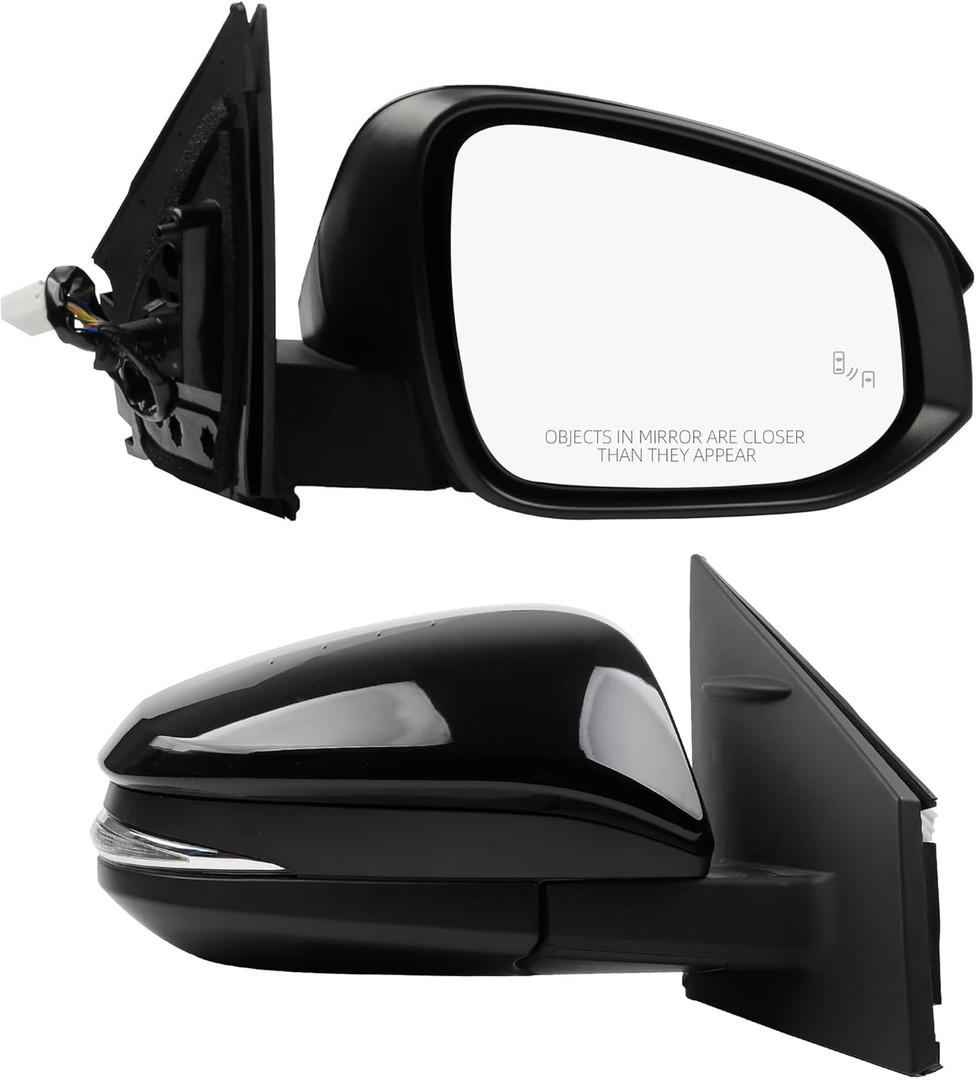 Dasbecan Right Passenger Side Mirror Compatible with Toyota RAV4 2015-2018 Power Glass Heated with Turn Signal Light Blind Spot Detection BSD Replaces TO1321343 Black (8 Pins)