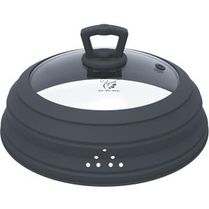 Microwave Splatter Cover Vented Glass Splatter Guard Lid with Collapsible Silicone for Food as Pot Cover Plate 10.8 inch for 6 7 8 9 10 inch Plate Bowl (Grey)