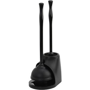 Casabella Bowl Brush & Plunger Combo - Heavy-Duty Toilet Plunger and Cleaning Brush, Ergonomic Handles, Durable Bowl Brush, Tackles Tough Clogs, Discreet Storage, Black