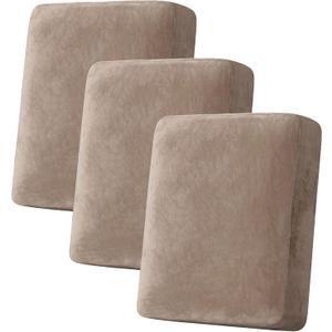 H.VERSAILTEX Velvet Stretch Couch Cushion Cover Plush Cushion Slipcover for Chair Loveseat Sofa Cushion Furniture Protector Seat Cushion Sofa Cover (3 Piece Sofa Cushion Covers, Taupe)