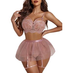 Avidlove Plus Size Lingerie with Skirt Backless Babydoll V Neck Bodysuit boudoir lingerie (Purple Red, XX-Large)