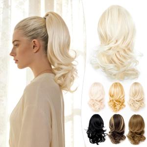 Wavy Claw Clip Ponytail Extension Clip on Hair Extensions For Women 14 Inch Claw Clip Hair Extensions Blonde Ponytail #16 light Blonde