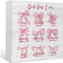 2 x EIONEY God Says I am Desk Decor - Wooden Signs, Pink Bow Bible Verse Wood Box Sign for Girl Bedroom Dorm Home Office, Teen Girl Room Wall Tabletop Shelf Decor, 5x5 Inch
