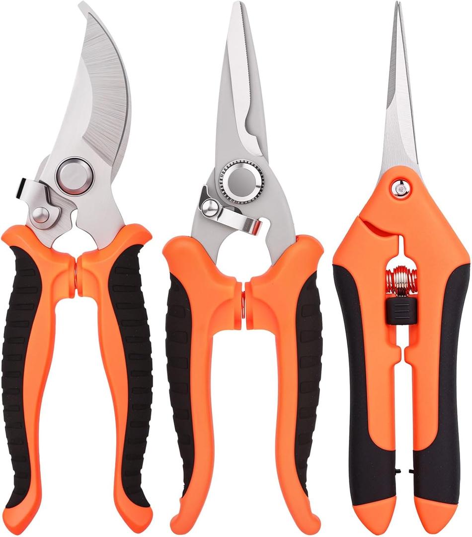 3 Pcs Garden Shears Stainless Steel Gardening Scissors Pruning Shears for Gardening For Pruning Scissors Flowers Fruit Trees