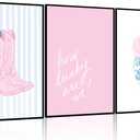 LQOZTBX 3 piece Coastal Cowgirl Wall Art Pink and Blue Cowboy Boots Canvas Posters How Lucky Are We Print Aesthetic Preppy Wall Decor Coquette Pictures for Girls Bedroom Dorm Unframed, 16x24-Posters