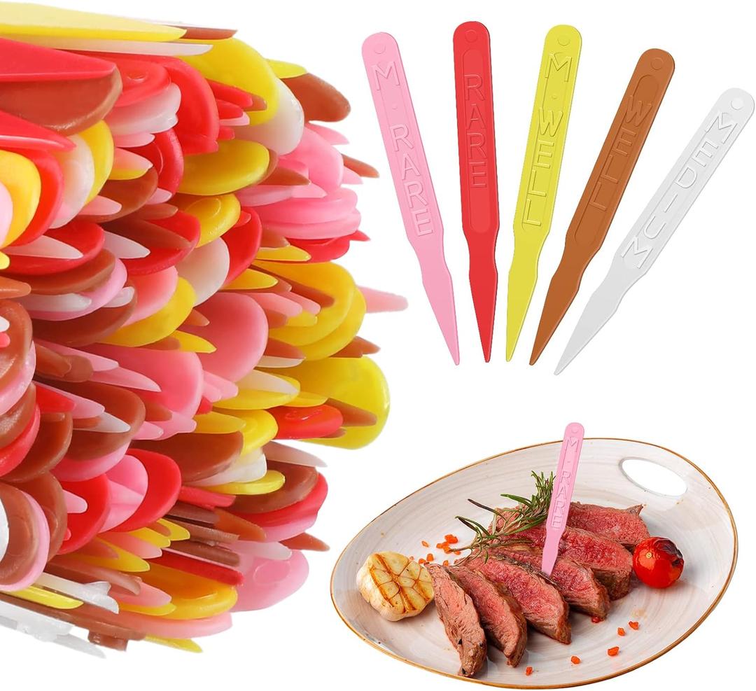 Geetery 1000 Pcs 3" Plastic Steak Marker Plastic Meat Doneness Picks, Rare, Medium Rare, Medium Well, Well, Steak Temperature Sticks for Catering Barbecues Parties