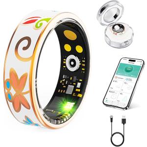 Smart Ring for Women and Men - IP68 Waterproof Health Tracker Ring with Heart Rate, Step Counting, , Enamel Rose Gold Size 7