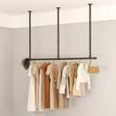 Industrial Pipe Clothing Rack Heavy Duty, Ceiling Mounted Clothes Rack, Black Garment Bar, Wall Mounted Hanging Rod for Space Saving,Black,62inch