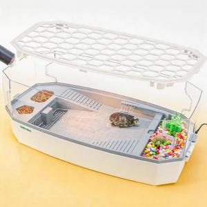 Large Turtle Tank Aquarium Kit with Basking Platform 3-Stage Filter Heating Lamp Anti-Escape Lid Complete Habitat for Aquatic Box Turtles (White, 19.610.08.4 Inch)