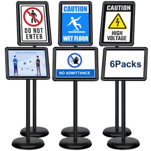 Mutualsign 6Packs Pedestal Sign Holder 11x17in Standing Signs Display Stand Adjustable Pedestal Floor Stand Sign Holder, Aluminum Poster Stand for Ads, Posters, Menu, Guide (Black)