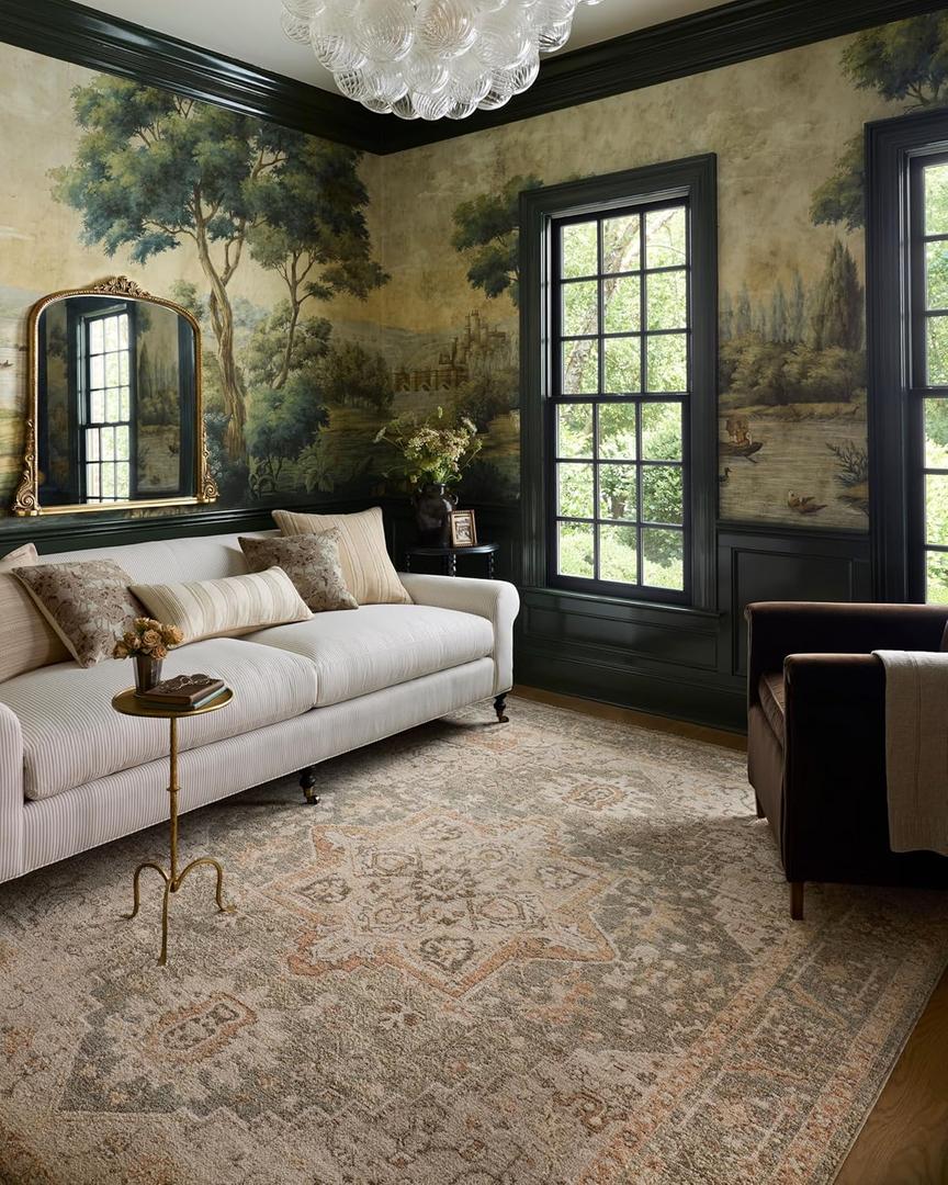 Loloi Chris Loves Julia Palma Collection PLM-08 Olive/Spice 7'-10" x 10' Fringe Area Rug Vintage Style Boho Living Room Bedroom Carpet