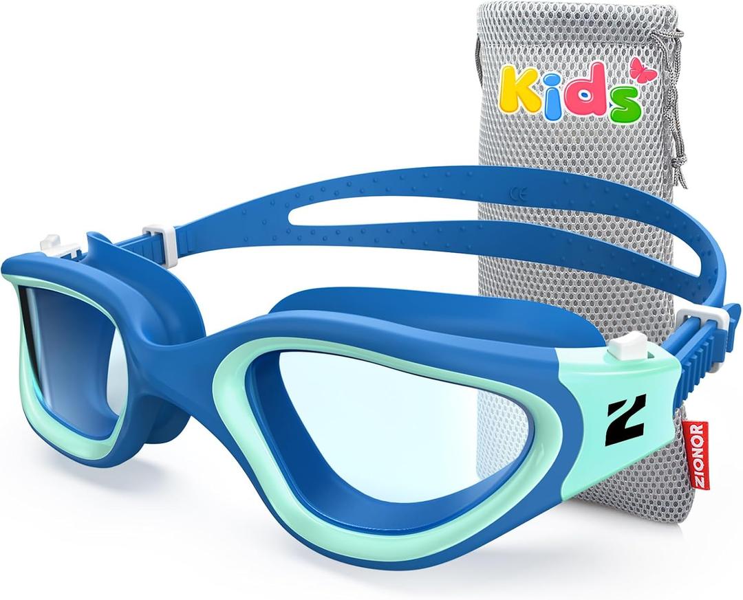 ZIONOR Kids Swim Goggles, G1MINI SE Anti-fog Swimming Goggles for Kid Child 6-14 (A (Clear Lens - Bluegreen))