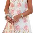 Women's Elegant Floral Print Sleeveless Short Dress French Romantic Style Crew Neck Beach Vacation Tunic Dresses (M)