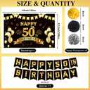 50th Birthday Decorations, Pre-Strung Happy Birthday Banner with Balloons, Backdrop, Honeycomb Centerpieces, Hanging Swirl Streamers, Black Gold Happy Birthday Party Decorations for Men Women
