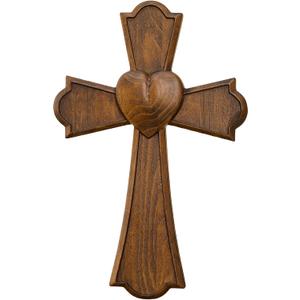 BGCarvedGrace Wooden Wall Cross with Heart Center, 20"L x 13"W