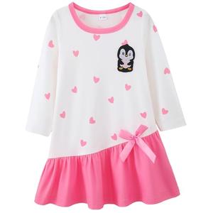 HIGHUZZA Baby Girl Clothes, Toddler Girls Long Sleeve Bow Tie Pink Penguin Print Outfits for Fall Casual Birthday Party 9-12 Months