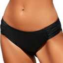 SWIMLANCE Women Low Rise Bikini Bottoms Full Coverage Ruched Swimsuits Swimwear Bathing Suit Bottom (Black, XS)
