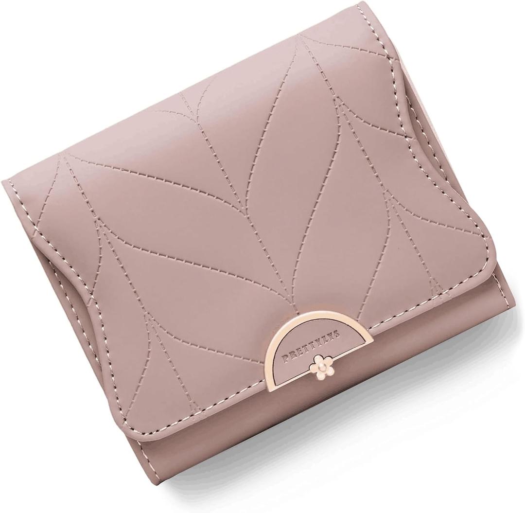 Leather Small Womens Wallet RFID Blocking Bifold Card Holder Cute Wallet for Woman with Zipper Coin Pocket (Z1-Soybean Sand)