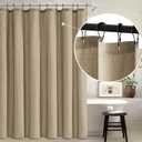MIULEE Extra Long Linen Shower Curtain 84 Inches with 12 Metal Hooks Boho Farmhouse Heavy Buttonhole Fabric Shower Curtain Set Waterproof Thick Cloth Neutral Curtains for Bathroom W72*L84, Khaki