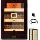 Woodronic Cigar Humidor, Spanish Cedar Cigar Humidor Cabinet with LED Light, Magnetic Door, Accurate Digital Hygrometer, Dividers and Cigar Accessory Drawer, Gift for Men100-150 Cigars