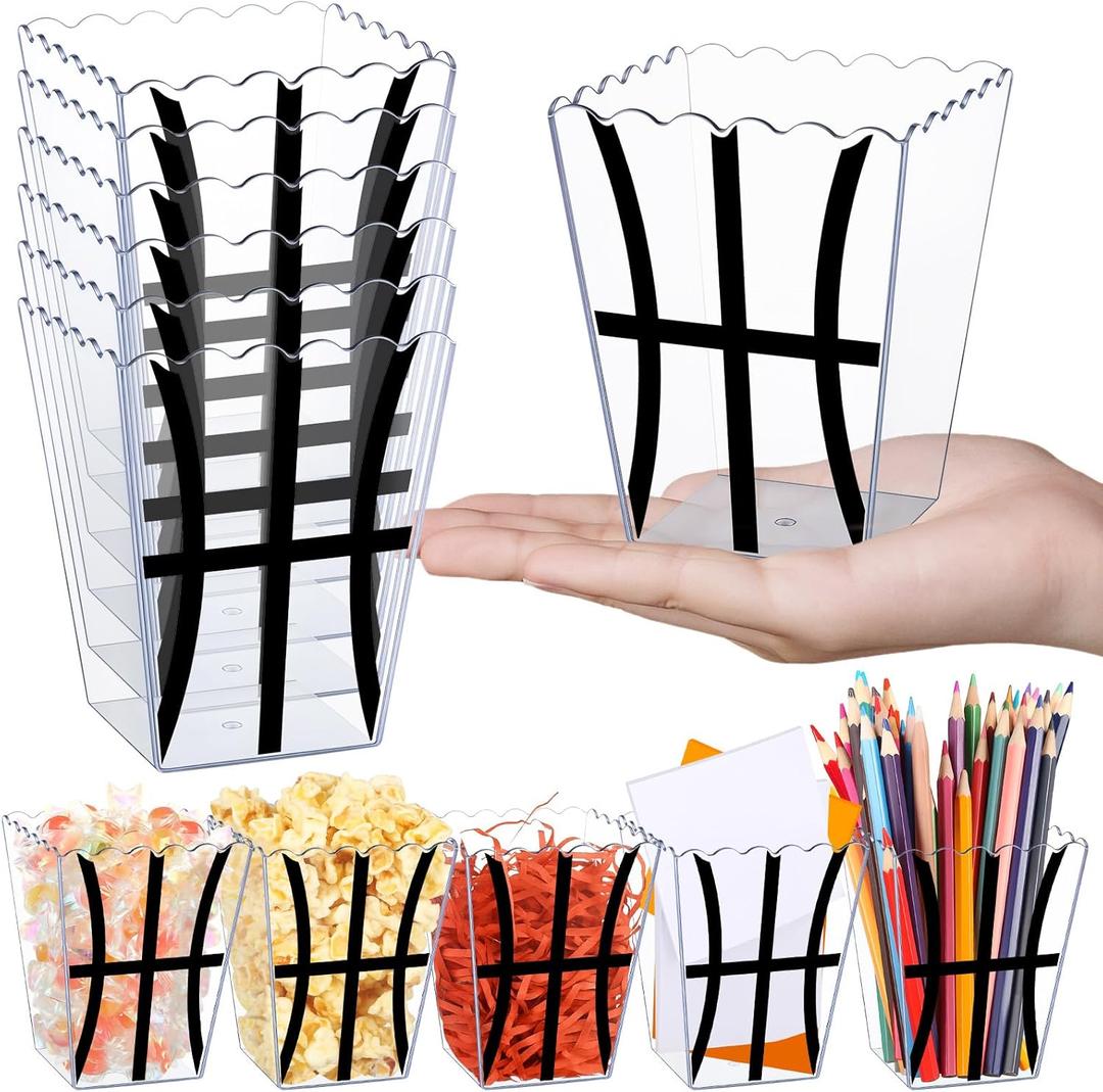 Vesici 6 Pcs Plastic Basketball Baskets for Gifts Empty Basketball Senior Night Gift Basket Clear Snack Popcorn Buckets Container for Sport Party Favor Holiday Gift Packaging