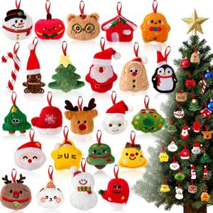 Christmas Tree Plush Ornaments, 24 Pcs Small Plush Christmas Hanging Ornaments Set, Soft Mini Stuffed Animal Toys for Mini Xmas Tree Hanging Decorations Supplies