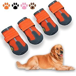 XSY&G Dog Boots,Waterproof Dog Shoes,Dog Booties with Reflective Rugged Anti-Slip Sole and Skid-Proof,Outdoor Dog Shoes for Medium to Large Dogs 4Pcs-Size6 (Size 6:2.9''x2.5'')(L*W) for 52-70 lbs, Orange)