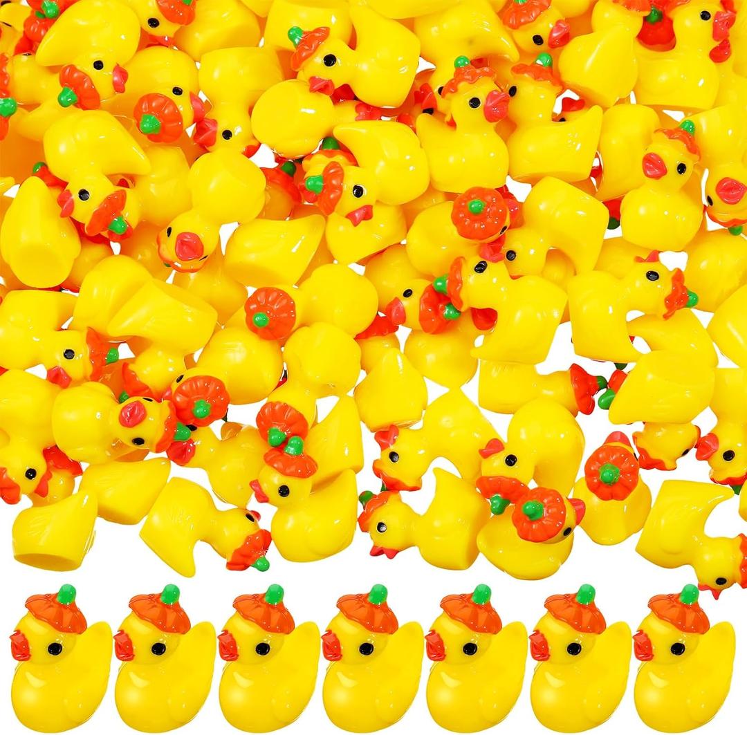 150 Pcs Fall Mini Resin Ducks Pumpkin Ducks Halloween Tiny Resin Animals Miniature Figurine for Fall Themed Party Halloween Festival Favors Home Ornament (Pumpkin)