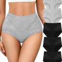 Women's Cotton Underwear Slight Tummy Control High Waisted Postpartum Panties Ladies Soft Full Coverage Briefs 5 Pack (XXL)