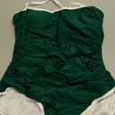 Eomenie Women's One Piece Swimsuit Tummy Control Slimming Bathing Suit Color Block Spaghetti Strap 1 Piece Swim Suit Swimwear (Medium, Green and White)