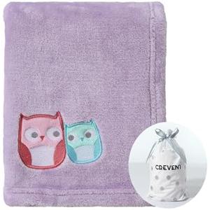 CREVENT Cozy Fluffy Warm Fleece Baby Nursery Blanket for Unisex Infant Toddler Crib Cot Stroller - 30''X40'' Lavender Owl