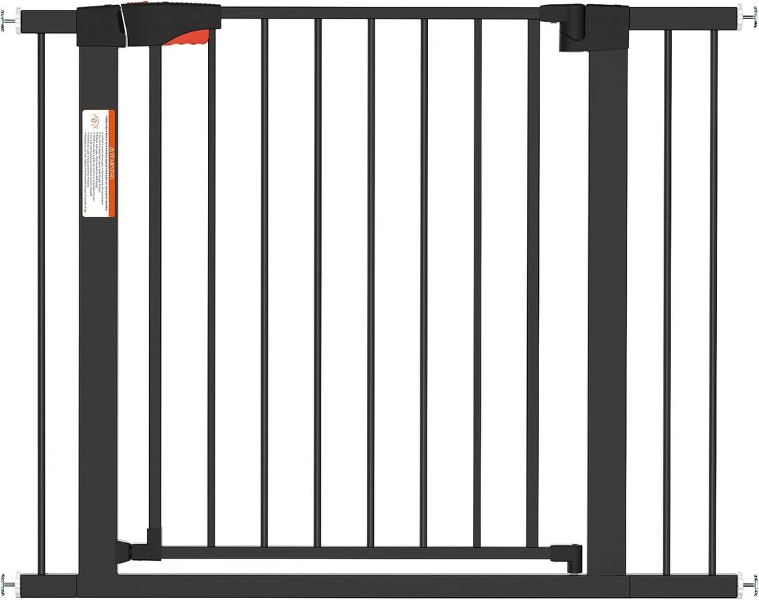 ClawJaw Pet Gate Easy Walk Thru Dog Fence Gate with Pet Door for Stairs Doorways House, Auto Close, Easy Install Pressure Mounted Pet Gates for Doorways, Black