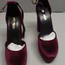 JENN ARDOR Women's Platform Heels 5 Inch Chunky High Heel Pumps Block Heels 1.7 Inch Platform Ankle Strap Closed Toe for Dress Wedding Party Pumps Burgundy- Velvet,Size 8