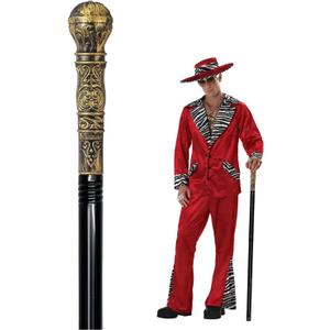 Costume Pimp Cane, 42" Metal Prop Stick with Antique Gold Plastic Handle Cosplay Accessories for Halloween Dress-up Party, Suit for All Ages (Black)