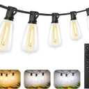 Brightever 150FT Outdoor Lights with Remote, 2700K/4000K/5000K Selectable LED String Lights for Outside with 75+2 ST38 Shatterproof Edison Bulbs, 3 Modes Dimmable Waterproof Hanging Lights for Patio