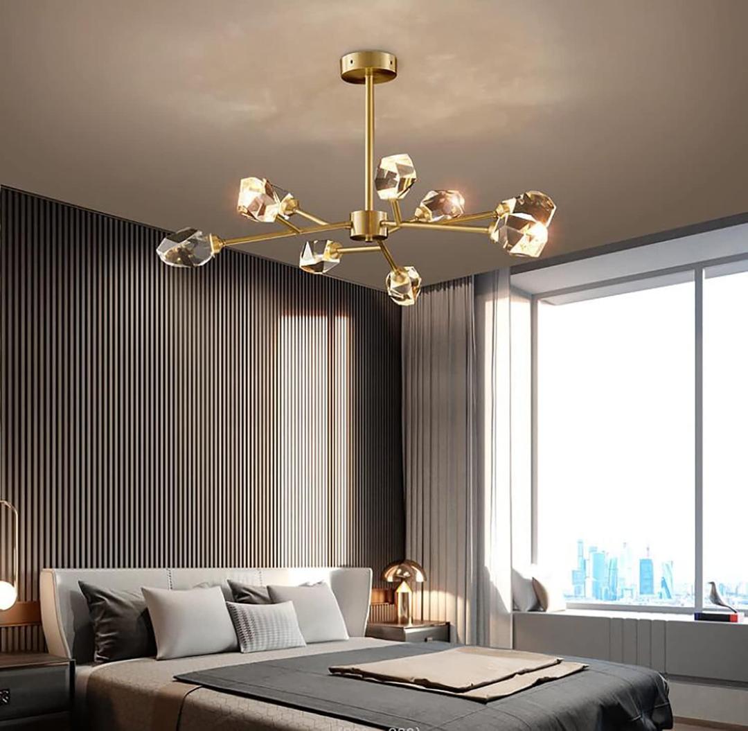 Flashing God Sputnik Chandeliers - Modern Crystal, 9-Light Gold Chandelier for Dining Room, Kitchen Light Fixtures