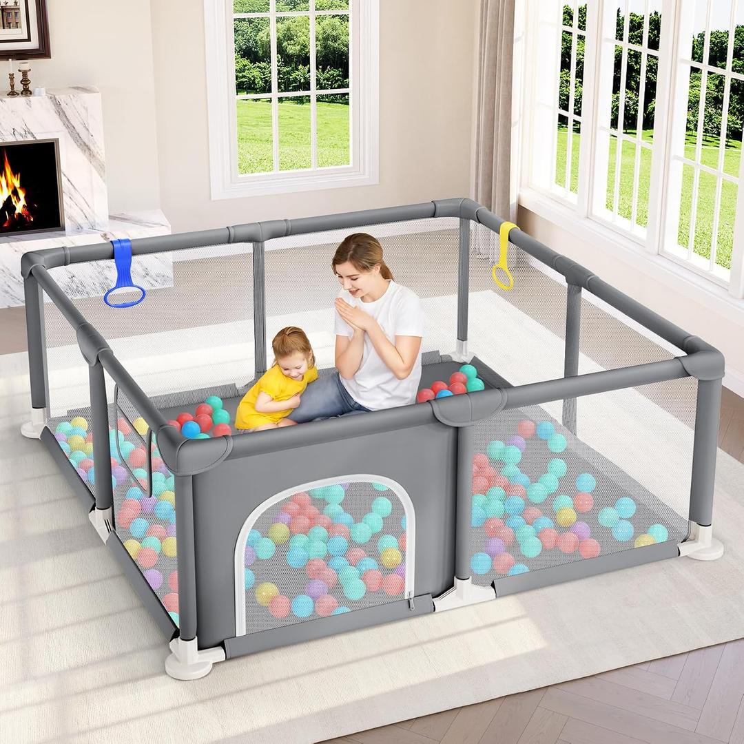 Dripex Baby Playpen, 47"x47" Play Pen for Babies, Grey
Breathable Visible Mesh, Anti-Fall Design, Easy Setup, Indoor/Outdoor Use