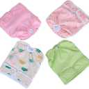 Teamoy Female Dog Diapers for Heat 4-Pack, Reusable Dog Period Diaper Wraps for Incontinence, Training & Housebreaking, Size M (Flamingo+ Cloud+ Green+ Pink (4pcs))