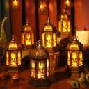 Mini Ramadan Lantern Lights - Ramadan Candle Eid Mubarak Lantern Decoration Lights for Home Wall Window Tabletop Patio Decor, Gold
