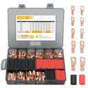 Thickened Copper Lugs，Electric Wire Lugs，AWG2 4 6 8 10 12Gauge，80Pcs Heavy Duty Battery Cable Lugs Ends Ring Terminal Connectors，80Pcs 3:1 Heat Shrink Tubing Assortment Kit Set（160pcs）