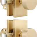 Gold Door Knob 2 Pack, Interior Door Knob for Bedroom, Privacy Door Knobs with Lock, Keyless Bathroom Door Handle, Satin Brass Finish, Universal for Left/Right Opened Doors, Unique Rectangular Base