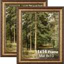 11x14 Gold Picture Frame, 2 Pack Ornate Vintage Picture Frames for Wall or Tabletop Display, 11 x 14 Photo Frame Gold with Real Glass, Display Poster 8x10 with Mat or 11x14 without Mat for Antique Déco