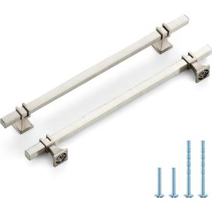 cabinet handles. 8.5 inches from one screw hole to the next 8 3/4 total. comes with screws. 5 count
