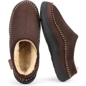 Mens Slip-On Moccasin Slippers, Warm Winter Microsuede House Shoes with Memory Foam, Indoor and Outdoor Loafer Style (Brown)