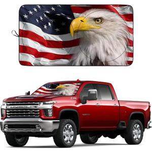 SEPORUD Windshield Sun Shade New American Eagle Flag USA Patriotic Design - Folding Car Front Window Sunshade for Cars SUV Trucks, Max UV Blocking and Keep The Vehicle Cool(64"x33.5")