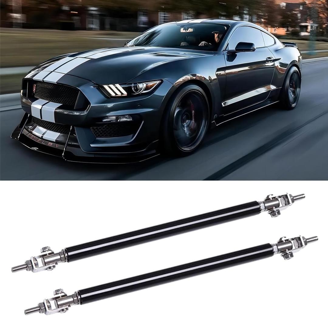 2pc Adjustable 10"-13" Front Bumper Lip Splitter Diffuser Strut Rod Tie Bars Compatible with Most Vehicles (Black)